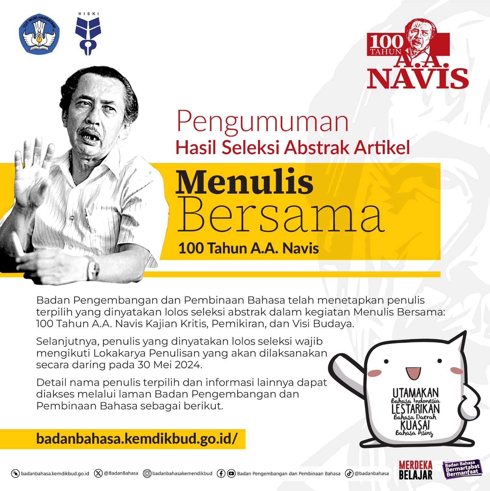 Pengumuman Hasil Seleksi Abstrak Artikel Menulis Bersama 100 Tahun A.A. Navis