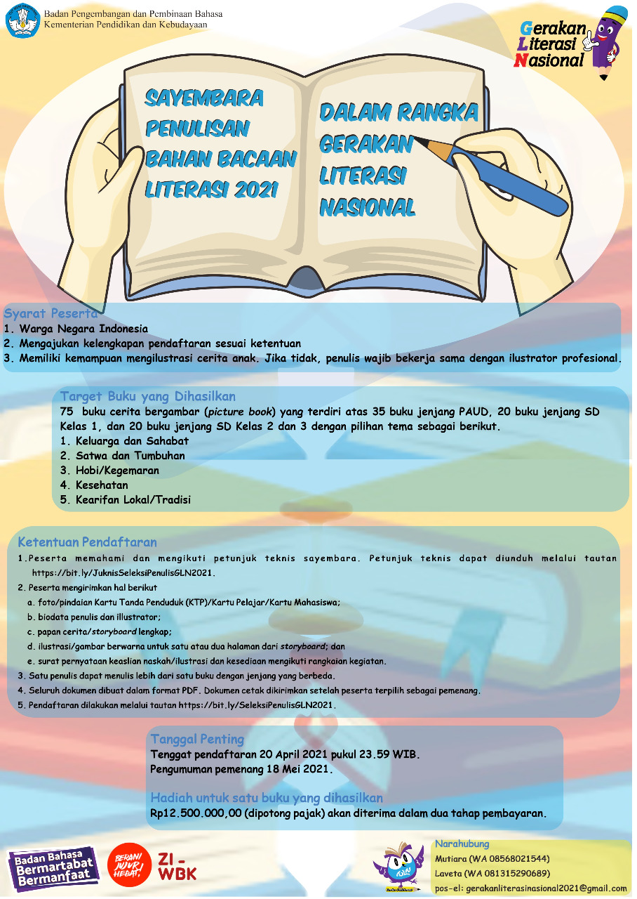 Sayembara Penulisan Bahan Bacaan Literasi 2021 dalam Rangka Gerakan Literasi Nasional