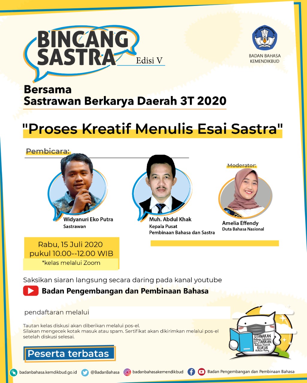 Bincang Sastra Bersama Sastrawan 3T Edisi V: Proses Kreatif Menulis Esai Sastra